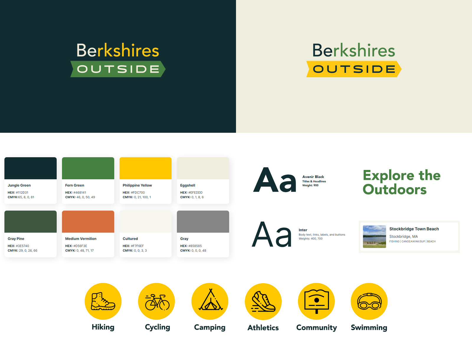 Final logo design, color palette, and font selection for Berkshires Outside brand