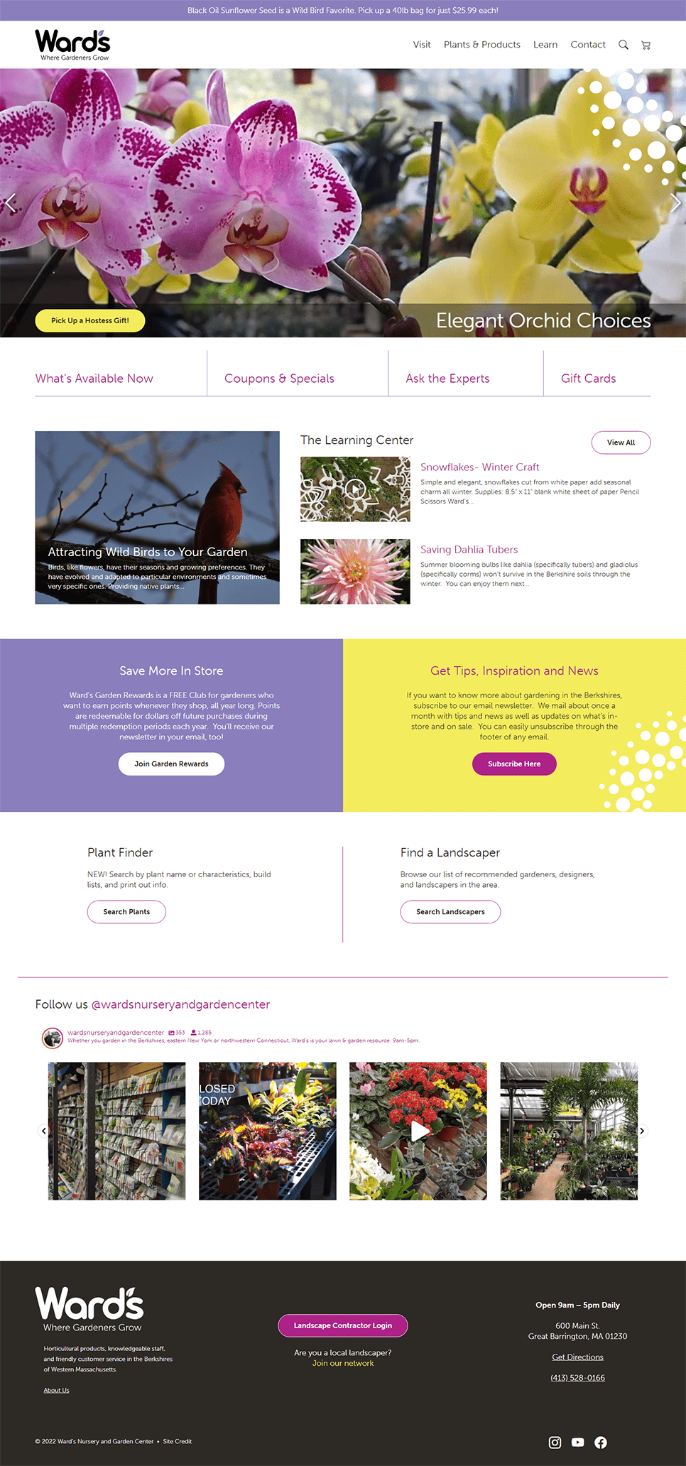 The completed website homepage for Ward's Nursery