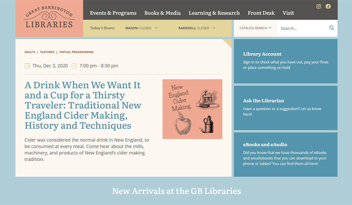 Great Barrington Libraries website homepage