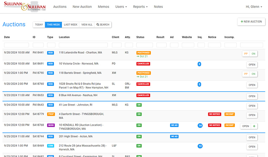 Sullivan & sullivan auctioneers custom CMS admin